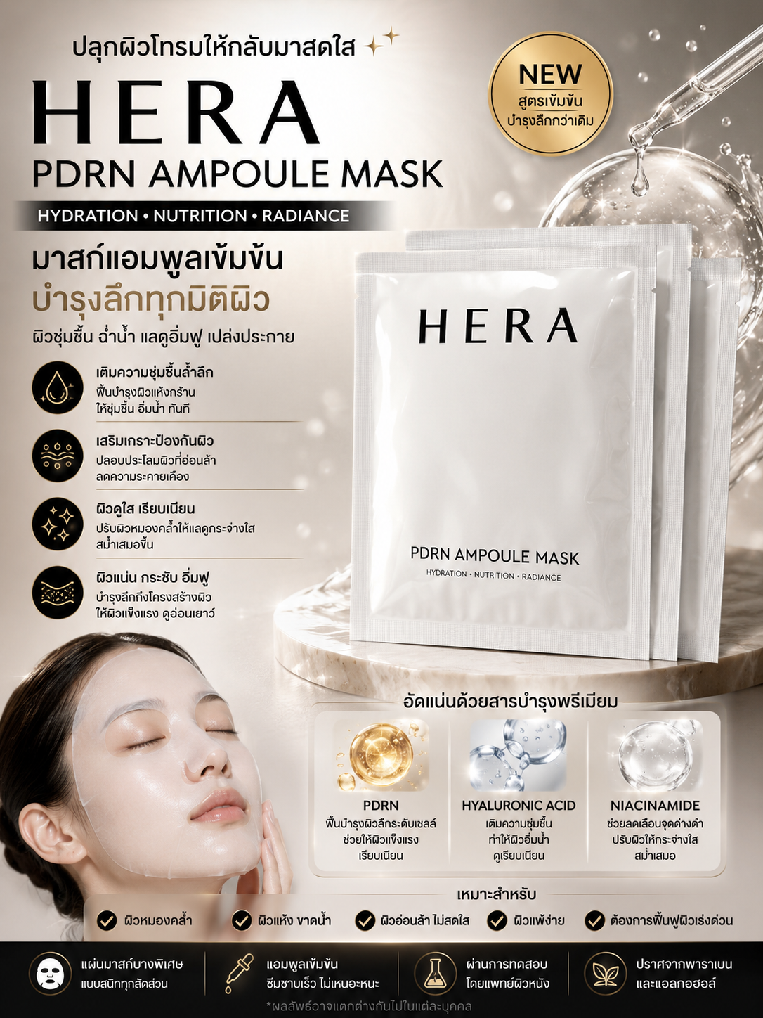 HERA - PDRN Ampoule Mask 21ml x 3แผ่น (กล่องละ 3แผ่น)
