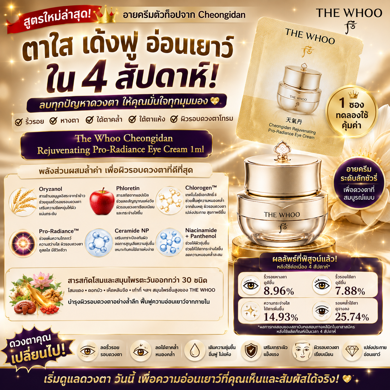 The Whoo Cheongidan Rejuvenating Pro-Radiance Eye Cream 1ml
