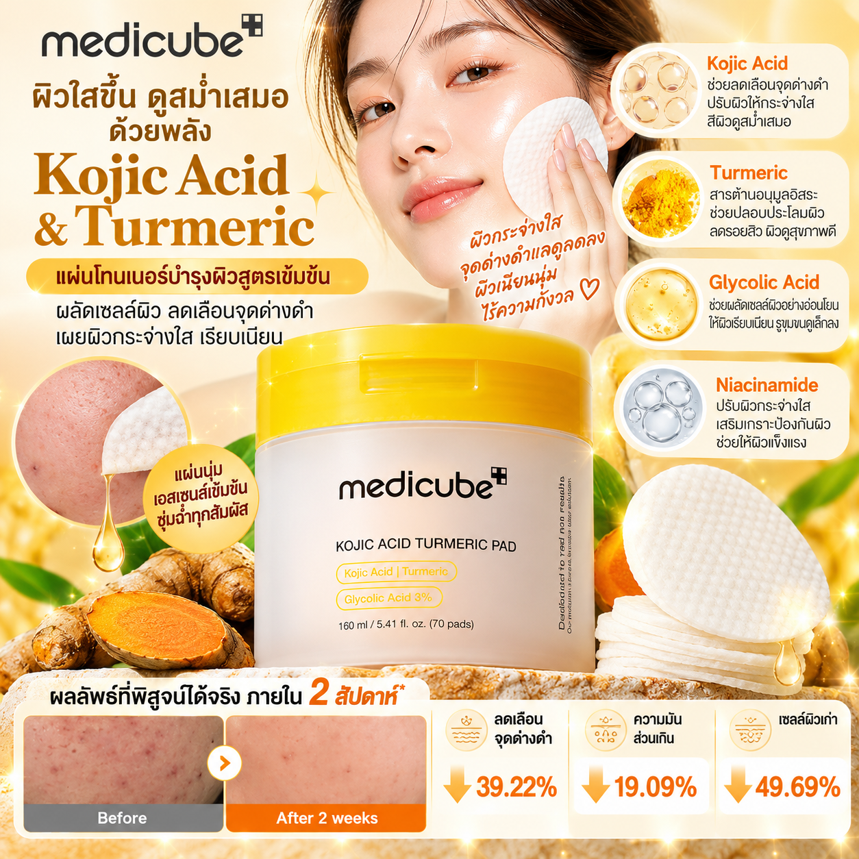 Medicube Kojic acid turmeric Pad 70แผ่น